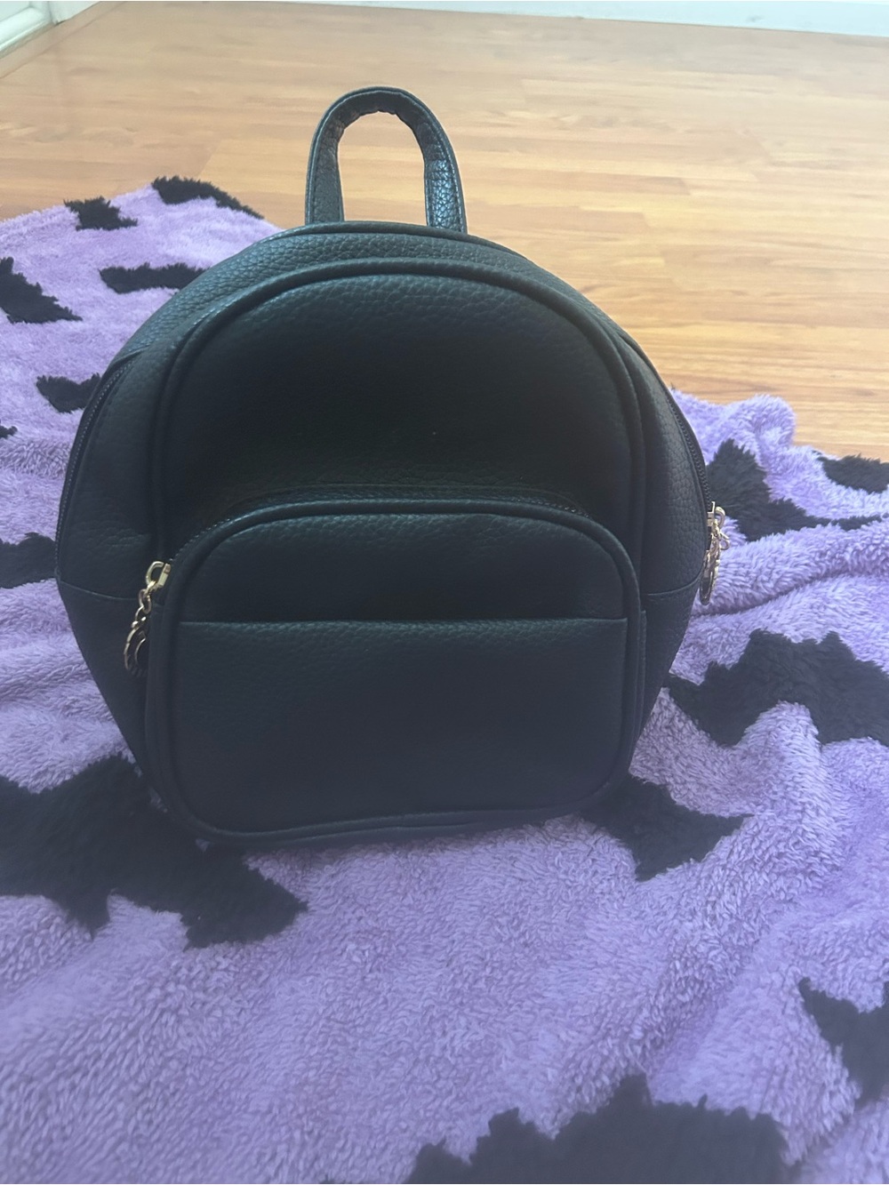 Macy's Black Mini Backpack with Gold Hardware
